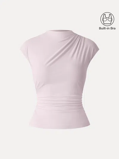 Oglmove Skinkiss Mockneck Ruched Cropped Bra Top In Pink