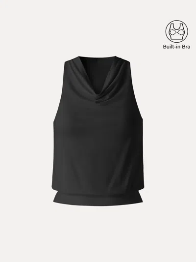 Oglmove Skinkiss Not-see-thru Halter Cowl Neck Bra Top In Black