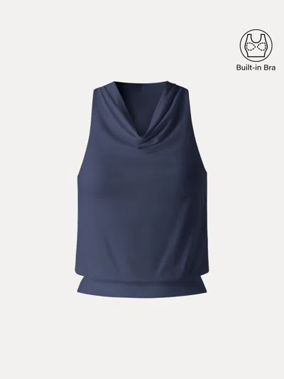 Oglmove Skinkiss Not-see-thru Halter Cowl Neck Bra Top In Blue