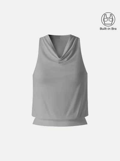 Oglmove Skinkiss Not-see-thru Halter Cowl Neck Bra Top In Gray