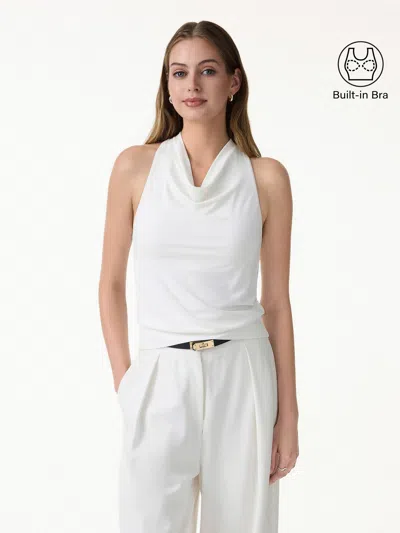 Oglmove Skinkiss Not-see-thru Halter Cowl Neck Bra Top In White