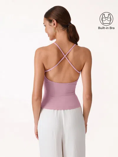 Oglmove Skinkiss Round Neck Cross-back Bra Top In Pink
