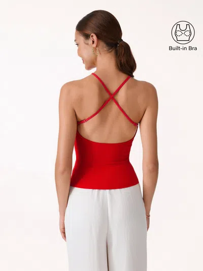 Oglmove Skinkiss Round Neck Cross-back Bra Top In Red