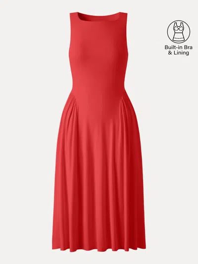 Oglmove Skinkiss Ruched Fit-and-flare Midi Bra Dress With Pockets In Red