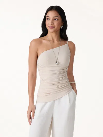 Oglmove Skinkiss Ruched One Shoulder Asymmetrical Bra Top In Neutral