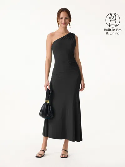 Oglmove Skinkiss Ruched One Shoulder Maxi Bra Dress In Black