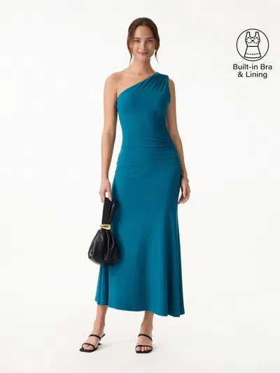 Oglmove Skinkiss Ruched One Shoulder Maxi Bra Dress In Blue