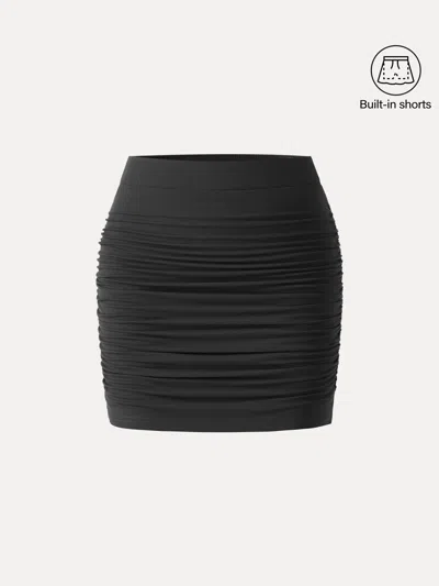 Oglmove Skinkiss Ruched Pull-on Mini Skirt With Shorts In Black
