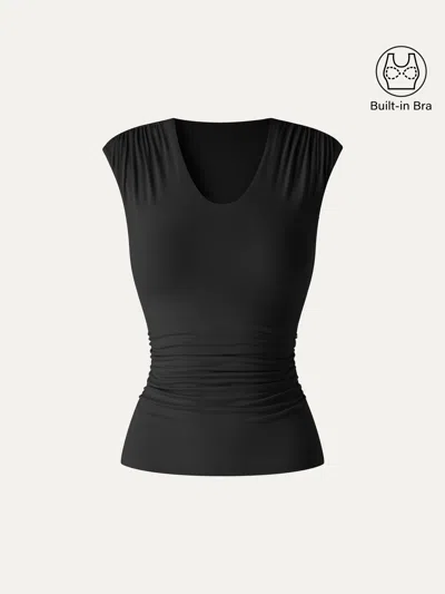 Oglmove Skinkiss Scoop Neck Gathered Bra Top In Black