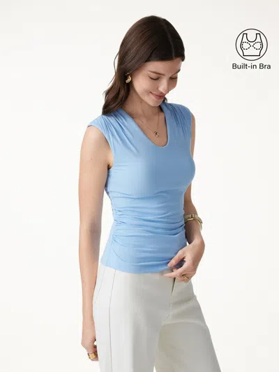 Oglmove Skinkiss Scoop Neck Gathered Bra Top In Blue