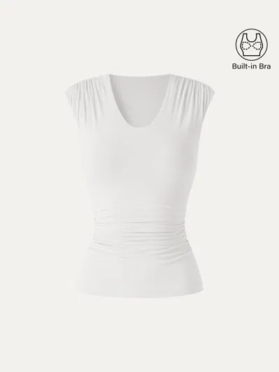 Oglmove Skinkiss Scoop Neck Gathered Bra Top In White