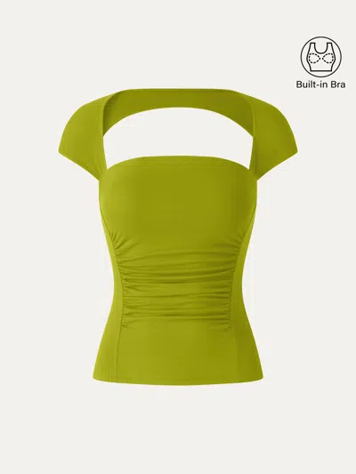 Oglmove Skinkiss Square Neck Cutout Back Ruched Bra Top