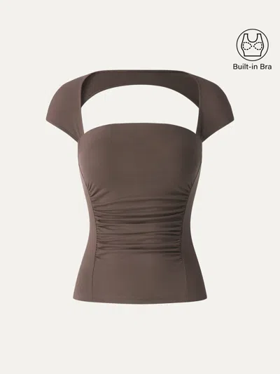 Oglmove Skinkiss Square Neck Cutout Back Ruched Bra Top