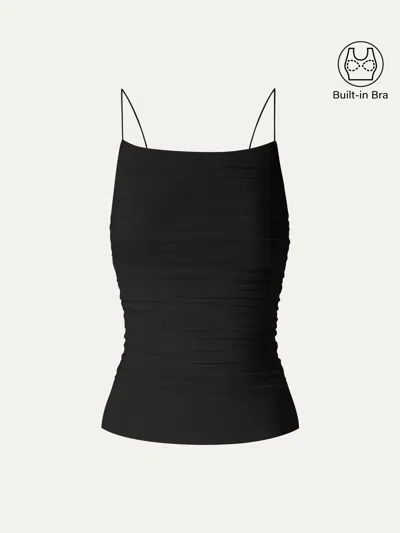 Oglmove Skinkiss Square Neck Ruched Spaghetti Bra Top In Black