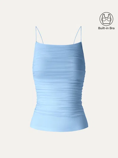 Oglmove Skinkiss Square Neck Ruched Spaghetti Bra Top In Blue