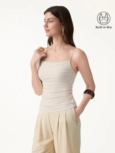 Oglmove Skinkiss Square Neck Ruched Spaghetti Bra Top In Gray