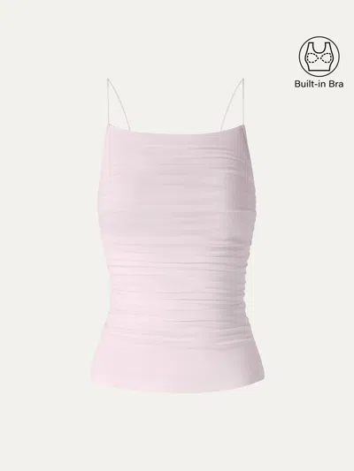 Oglmove Skinkiss Square Neck Ruched Spaghetti Bra Top In Pink