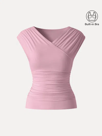 Oglmove Skinkiss Surplice V-neck Ruching Bra Top In Pink