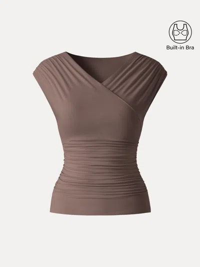 Oglmove Skinkiss Surplice V-neck Ruching Bra Top In Purple
