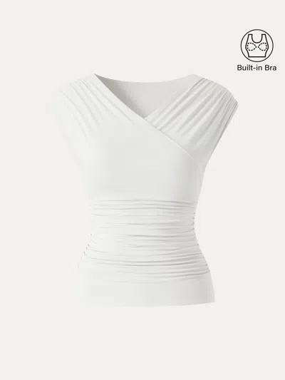 Oglmove Skinkiss Surplice V-neck Ruching Bra Top In White