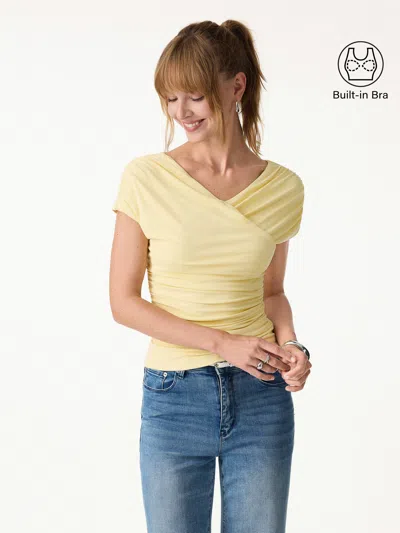 Oglmove Skinkiss Surplice V-neck Ruching Bra Top In Yellow