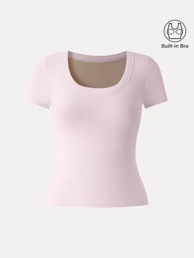 Oglmove Skinkiss U-neck Short Sleeve Everyday Bra Top In Pink