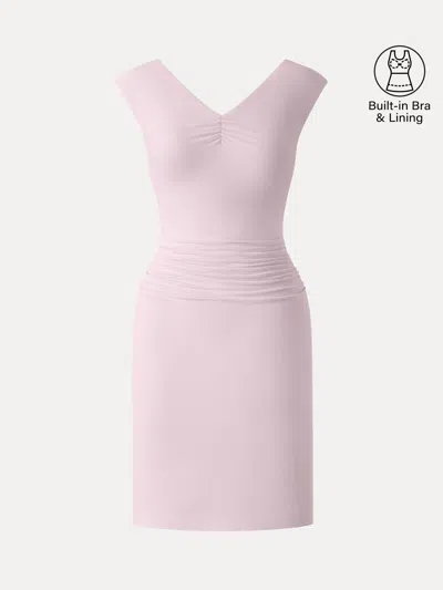 Oglmove Skinkiss V-neck Cap Sleeve Ruched Mini Bra Dress In Pink