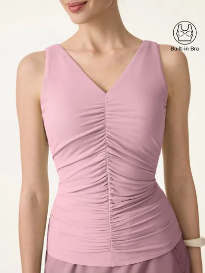 Oglmove Skinkiss V-neck Ruched Summer Bra Tank In Pink