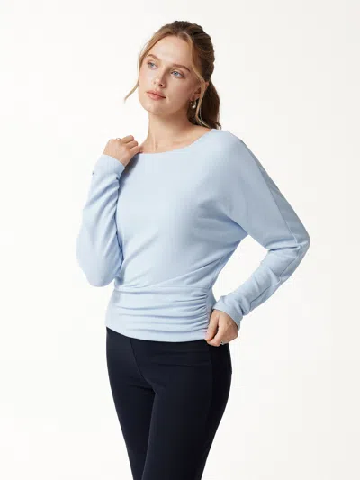 Oglmove Slash Neck Batwing Sleeve Ruched Banded Hem Top In Blue Air