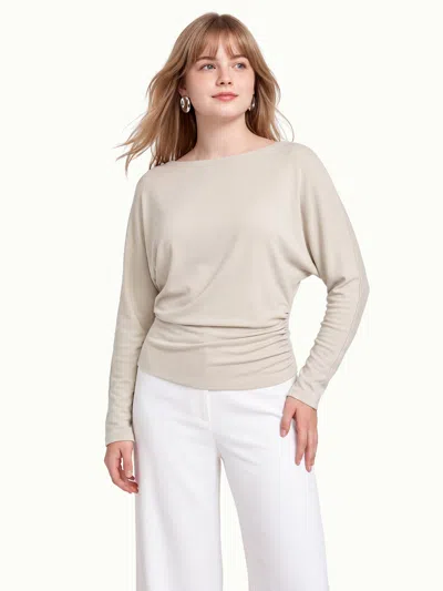 Oglmove Slash Neck Batwing Sleeve Ruched Banded Hem Top In Misty Mist