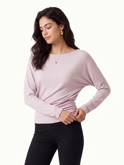 Oglmove Slash Neck Batwing Sleeve Ruched Banded Hem Top In Misty Rose
