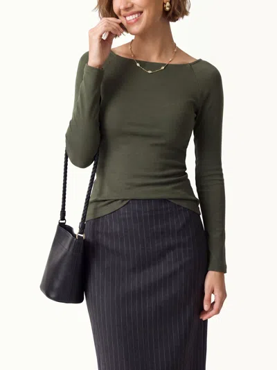 Oglmove Slash Neck Raglan Sleeve Bra Top In Deep Olive