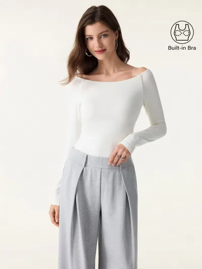 Oglmove Slash Neck Raglan Sleeve Bra Top In Off White
