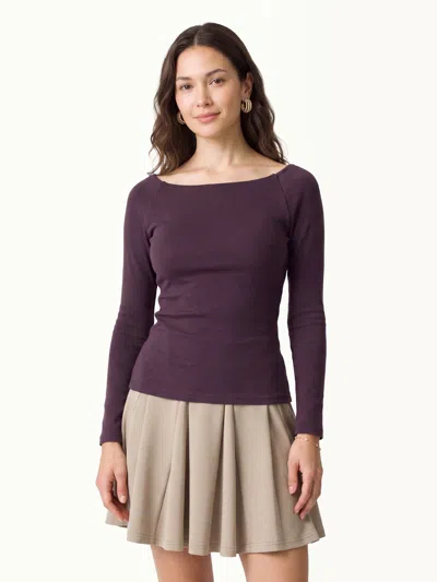 Oglmove Slash Neck Raglan Sleeve Bra Top In Raisin Purple