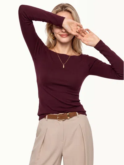 Oglmove Slash Neck Raglan Sleeve Bra Top In Ruby Red
