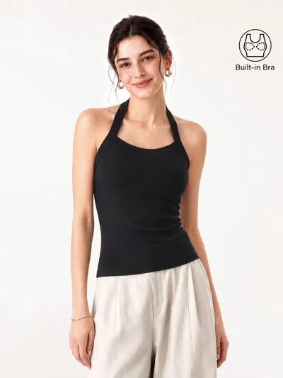 Oglmove Sleek Halter Bra Top In Black