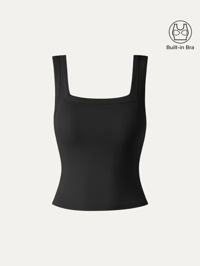 Oglmove Slinky Square Open-back Bra Tank Top In Black