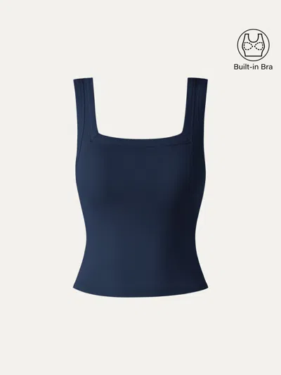 Oglmove Slinky Square Open-back Bra Tank Top In Blue