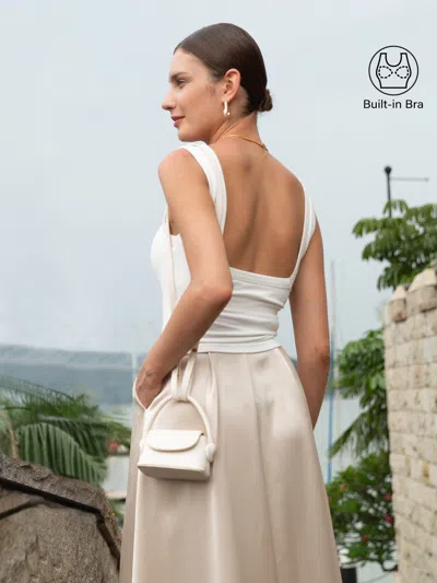 Oglmove Slinky Square Open-back Bra Tank Top In White