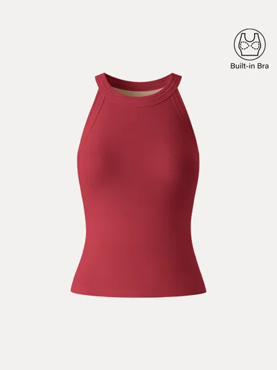 Oglmove Slub Textured Summer Bra Tank Top In Red