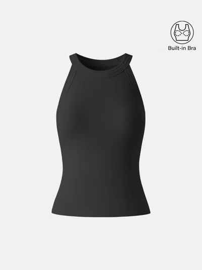 Oglmove Slub Textured Summer Bra Tank Top In Black