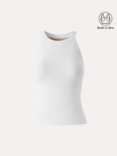 Oglmove Slub Textured Summer Bra Tank Top In White