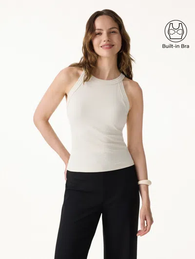 Oglmove Slub Textured Summer Bra Tank Top In White