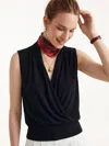 Oglmove Smooth Surplice Sleeveless Top In Black