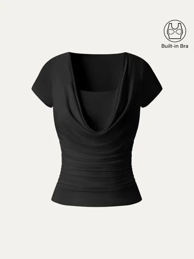 Oglmove Smoothing Cowl Neck Ruched Bra Top In Black