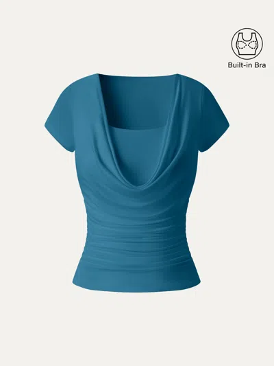 Oglmove Smoothing Cowl Neck Ruched Bra Top In Blue