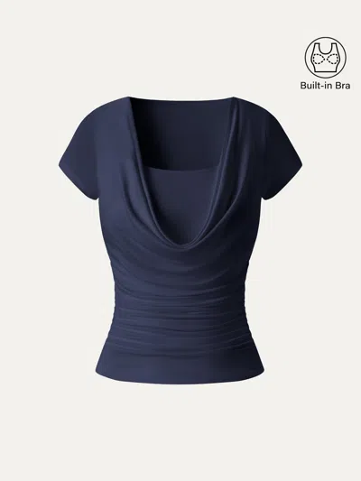 Oglmove Smoothing Cowl Neck Ruched Bra Top In Blue