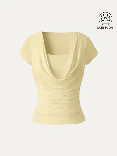 Oglmove Smoothing Cowl Neck Ruched Bra Top In Yellow