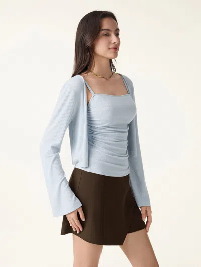 Oglmove Soft Bell Sleeve Cropped Cardigan In Blue