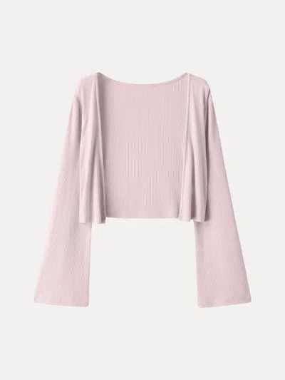Oglmove Soft Bell Sleeve Millennial Pink Cropped Cardigan